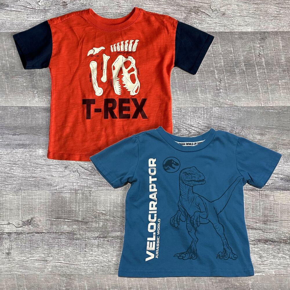 Boys Dinosaur Short Sleeve TShirt Bundle 4T Teal Blue Jurassic World & Red T-Rex